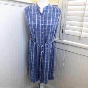 LOFT Blue & White Plaid Belted Shirt Dress Small